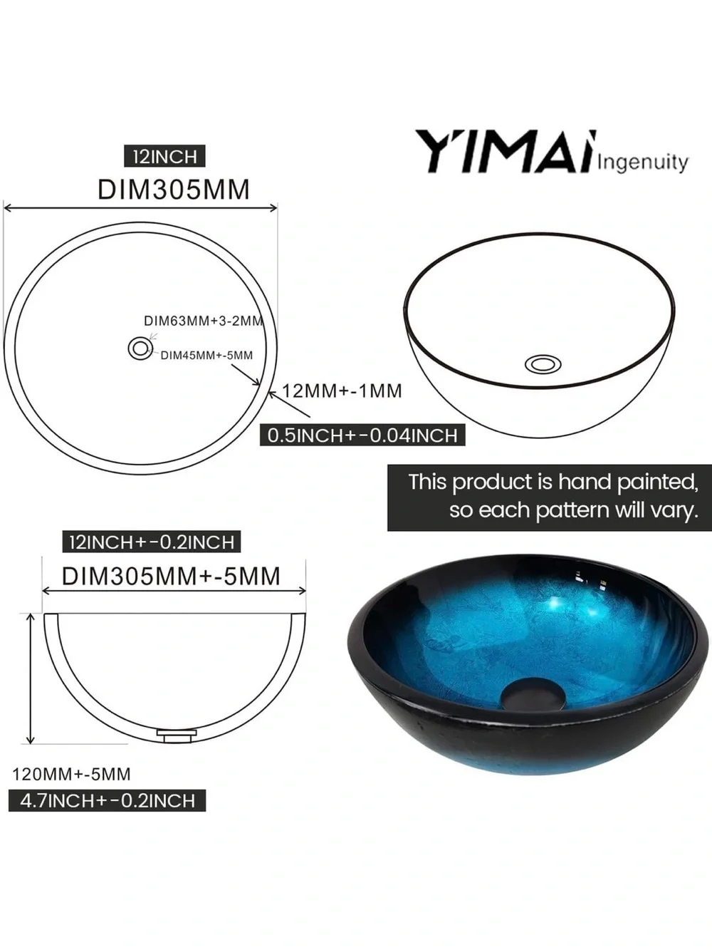 Glass Vessel Sink in Deep Blue with Faucet, Contemporary Bowl - New in Box